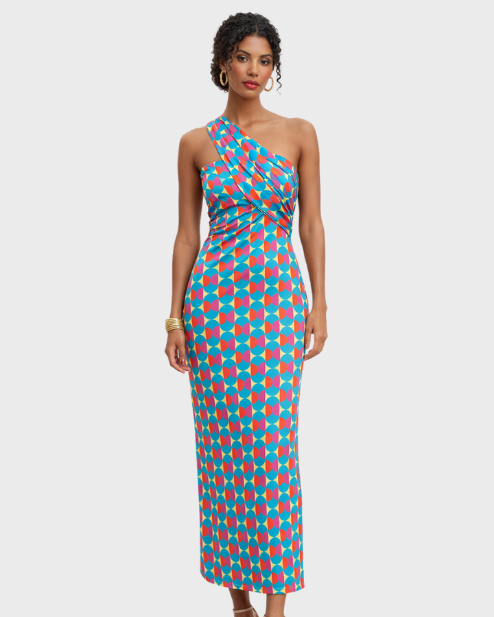 Andrea Abito Donna Midi Monospalla – Vestito Elegante Estivo Fluido Asimmetrico