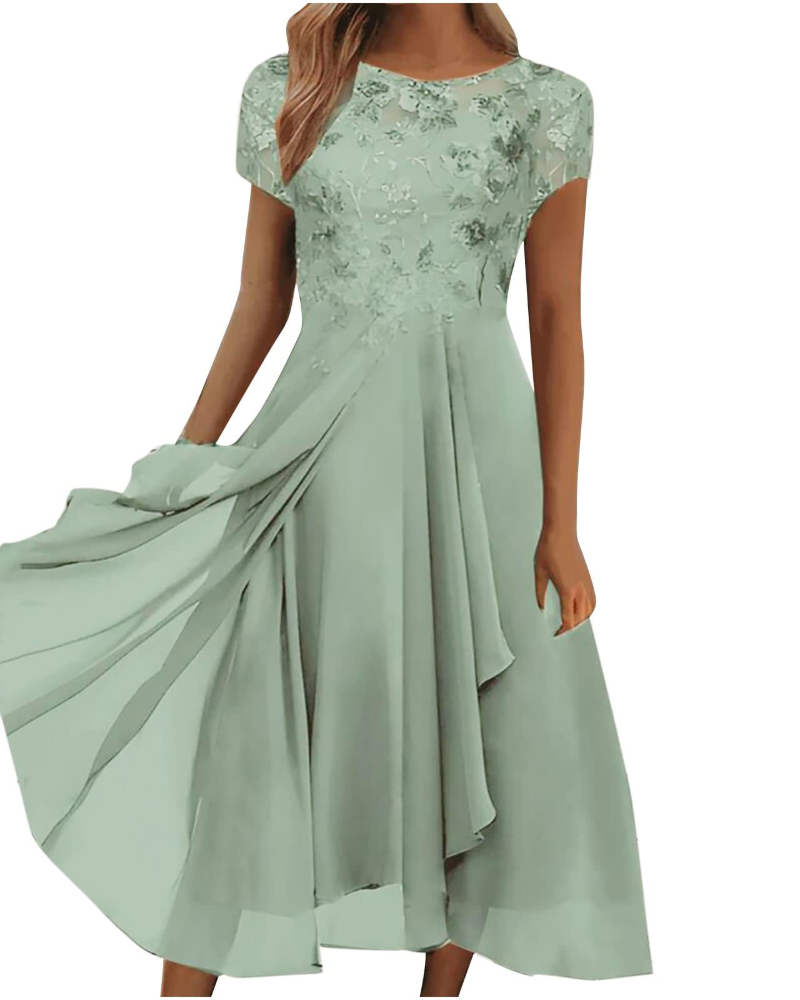 Aurora Vestito Maxi Donna – Pizzo & Chiffon Elegante, Mezze Maniche & Taglio Asimmetrico