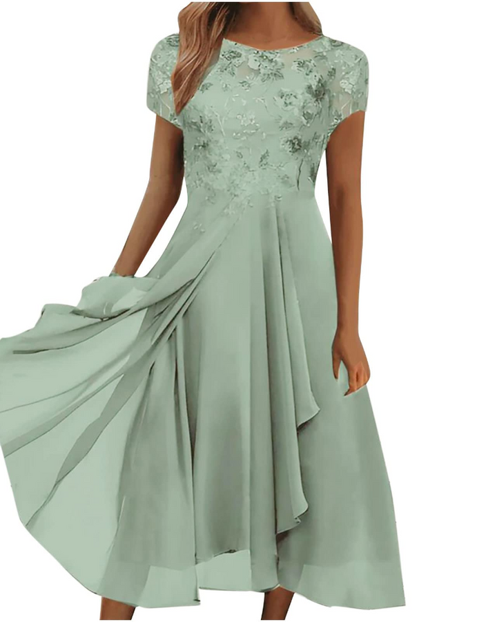 Aurora Vestito Maxi Donna – Pizzo & Chiffon Elegante, Mezze Maniche & Taglio Asimmetrico
