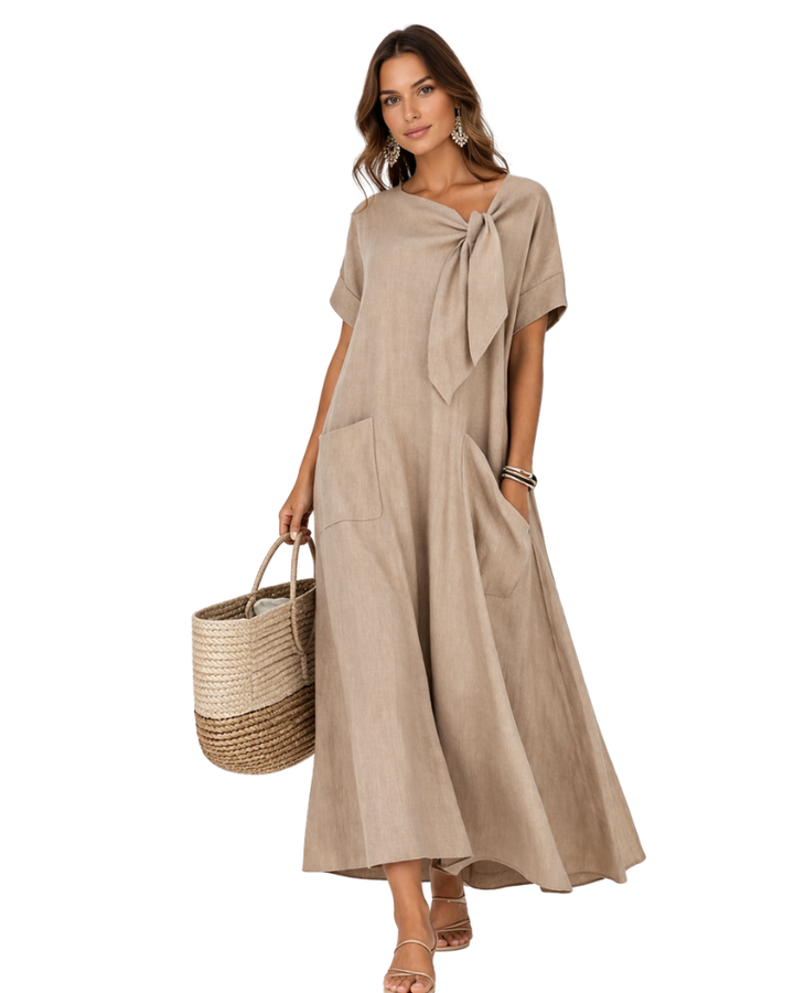 Chiara Abito Donna Maxi Estivo – Vestito Fluido con Scollo a V e Tasche Elegante