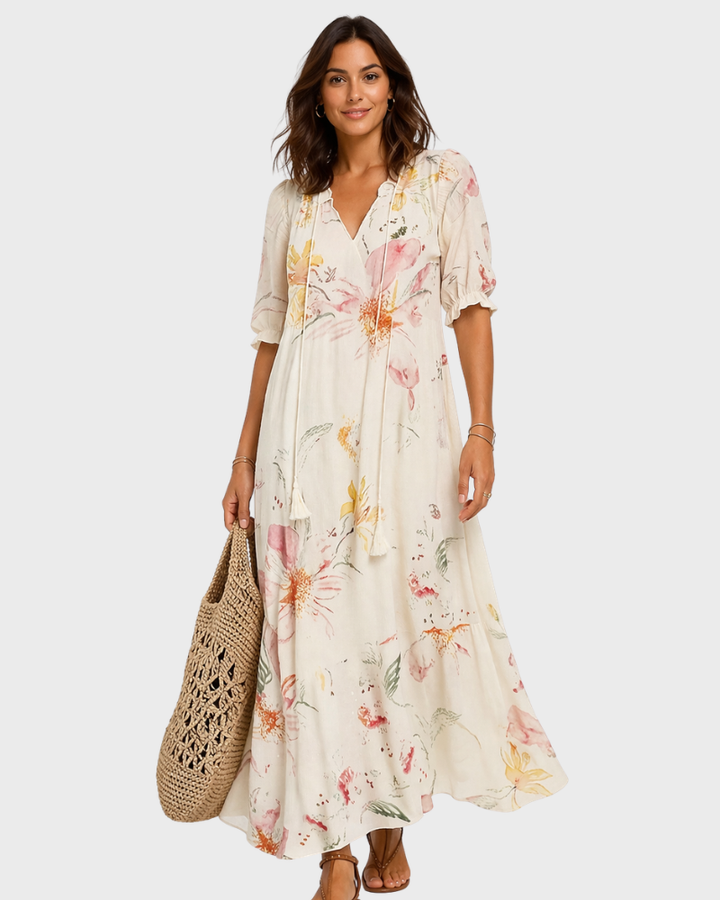 Nillie Damen Langkleid – Boho-Stil, Leichter Stoff & Fließender Sommer-Schnitt
