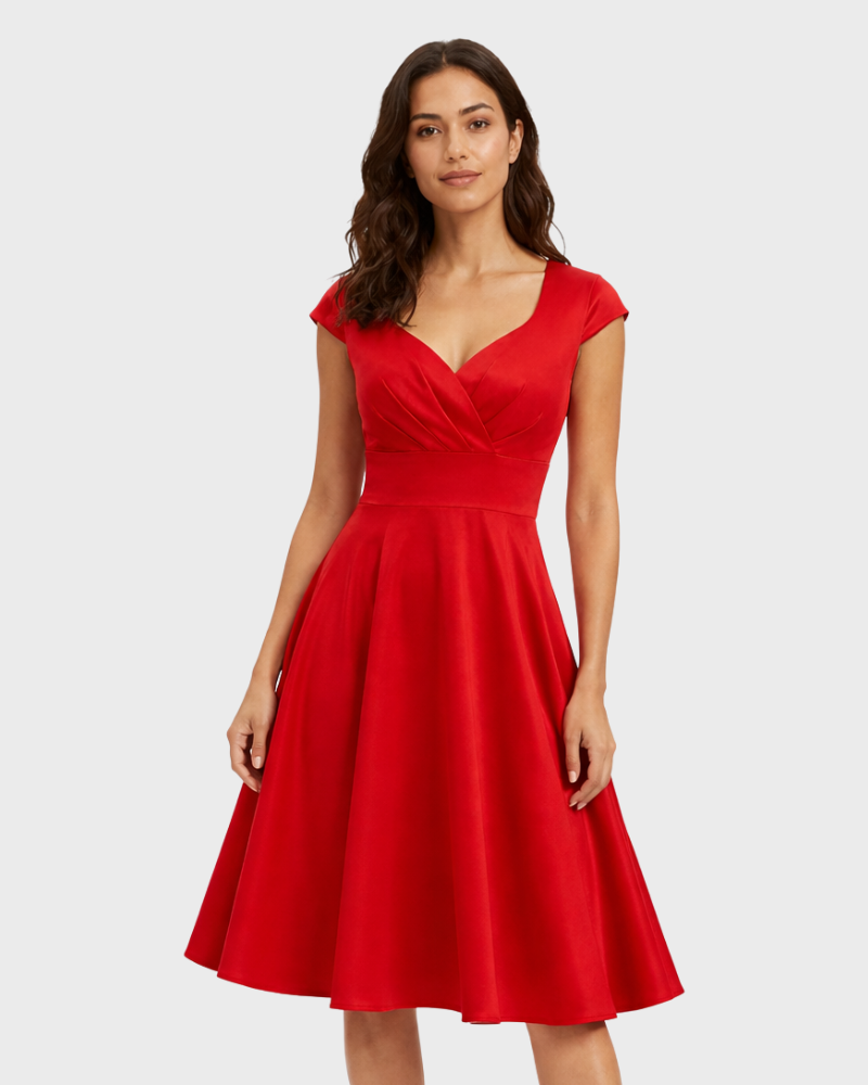 Ellie Dámské Midi Elegantní Šaty – Růžové Šaty s Výstřihem do V ve Vintage Stylu