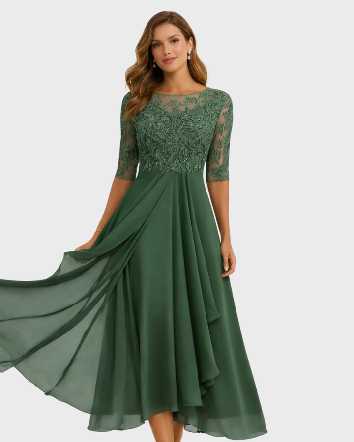 Jessie Abito Donna Midi Elegante – Vestito con Pizzo, Maniche 3/4 e Tasche
