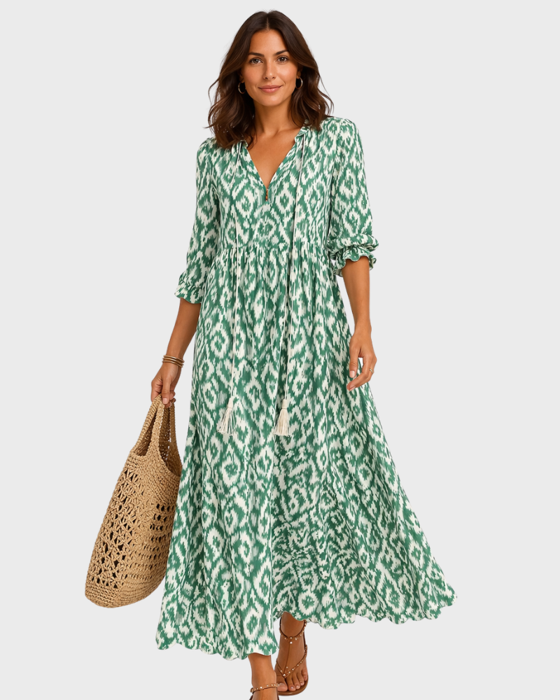 Nillie Damen Langkleid – Boho-Stil, Leichter Stoff & Fließender Sommer-Schnitt