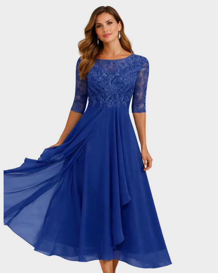 Jessie Abito Donna Midi Elegante – Vestito con Pizzo, Maniche 3/4 e Tasche