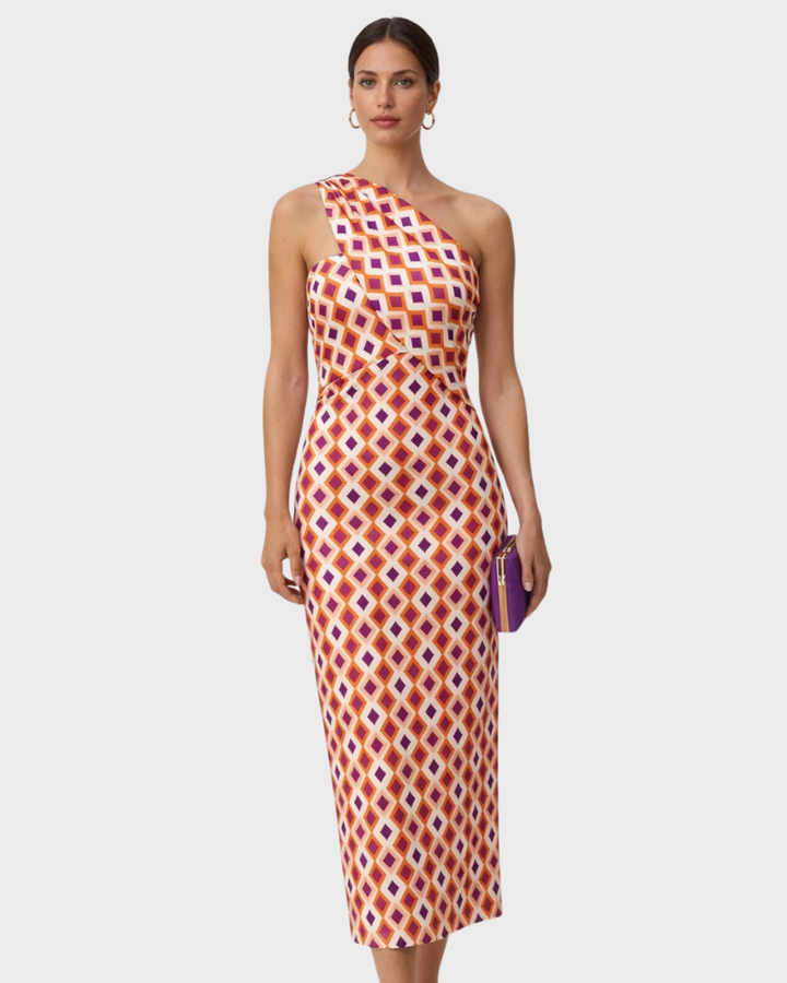 Andrea Abito Donna Midi Monospalla – Vestito Elegante Estivo Fluido Asimmetrico