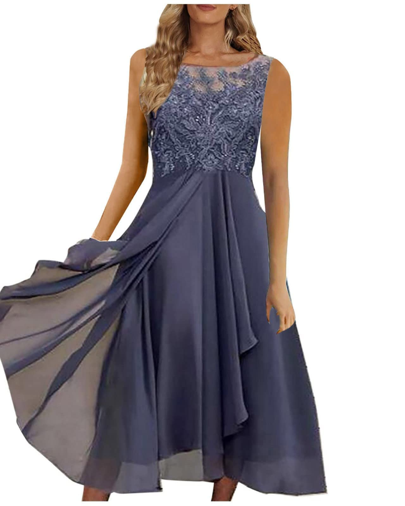 Aurora Vestito Maxi Donna – Pizzo & Chiffon Elegante, Mezze Maniche & Taglio Asimmetrico