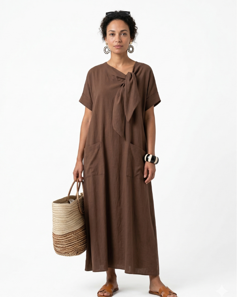 Chiara Abito Donna Maxi Estivo – Vestito Fluido con Scollo a V e Tasche Elegante