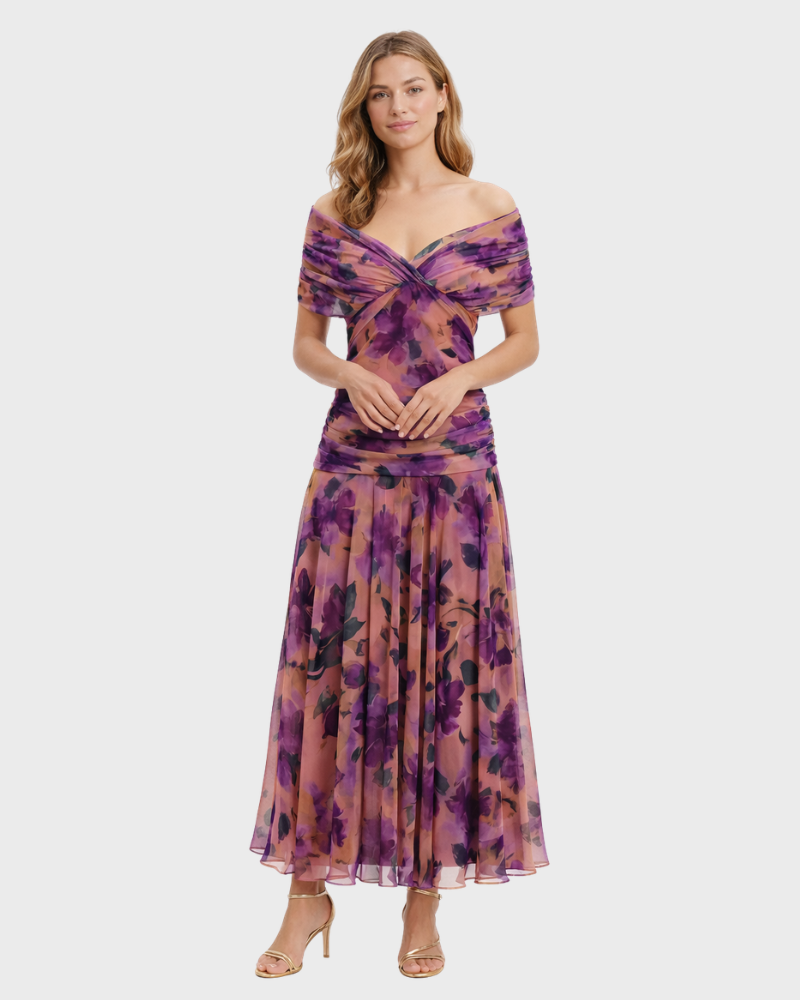 Dámské maxi šaty Dina Abito Boho elegantní – šaty s překříženým výstřihem a plisovanou sukní