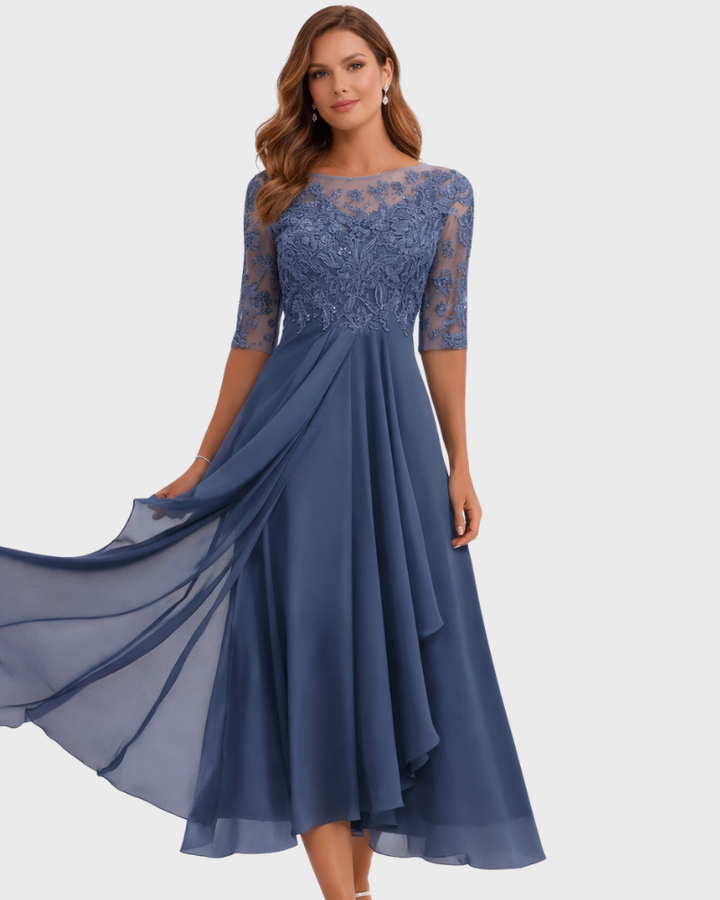 Jessie Abito Donna Midi Elegante – Vestito con Pizzo, Maniche 3/4 e Tasche