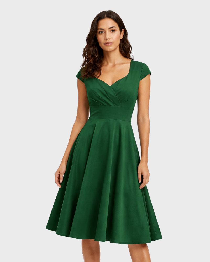 Ellie Dámské Midi Elegantní Šaty – Růžové Šaty s Výstřihem do V ve Vintage Stylu
