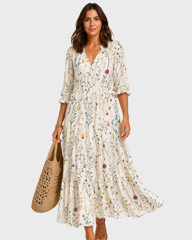 Nillie Damen Langkleid – Boho-Stil, Leichter Stoff & Fließender Sommer-Schnitt