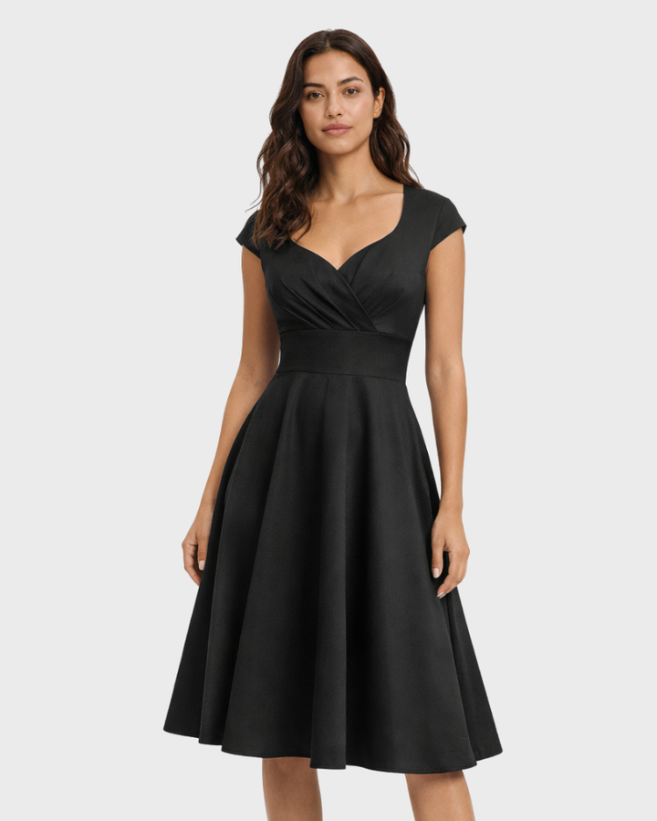Ellie Dámské Midi Elegantní Šaty – Růžové Šaty s Výstřihem do V ve Vintage Stylu