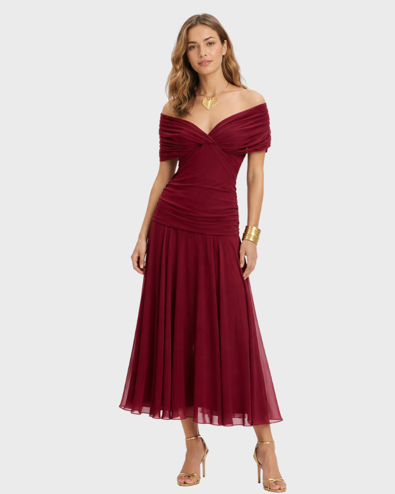 Dámské maxi šaty Dina Abito Boho elegantní – šaty s překříženým výstřihem a plisovanou sukní