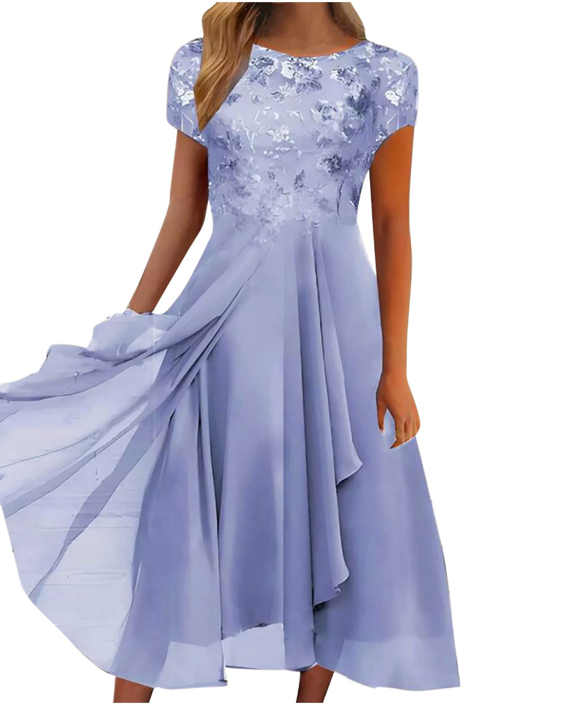 Aurora Vestito Maxi Donna – Pizzo & Chiffon Elegante, Mezze Maniche & Taglio Asimmetrico
