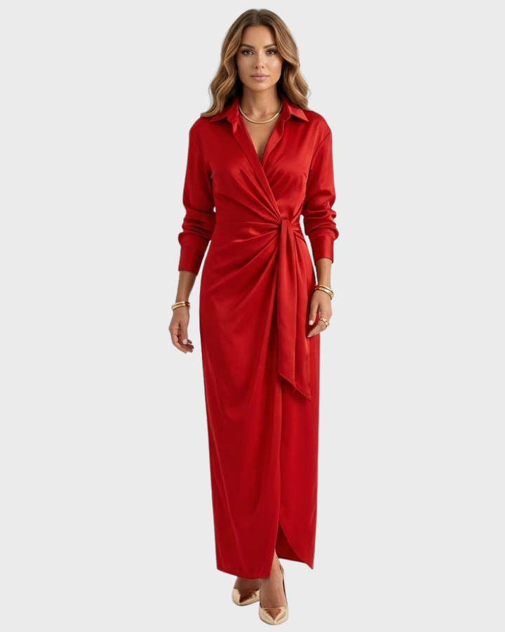 Adelmo Damen Maxikleid Elegantes Hemdkleid – Kleid mit Gürtel und Knöpfen, fließend