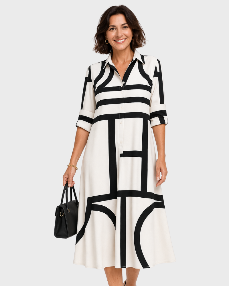 Alessia Midikleid Damen – Fließender Schnitt, Minimalistische Eleganz & Vielseitiger Stil