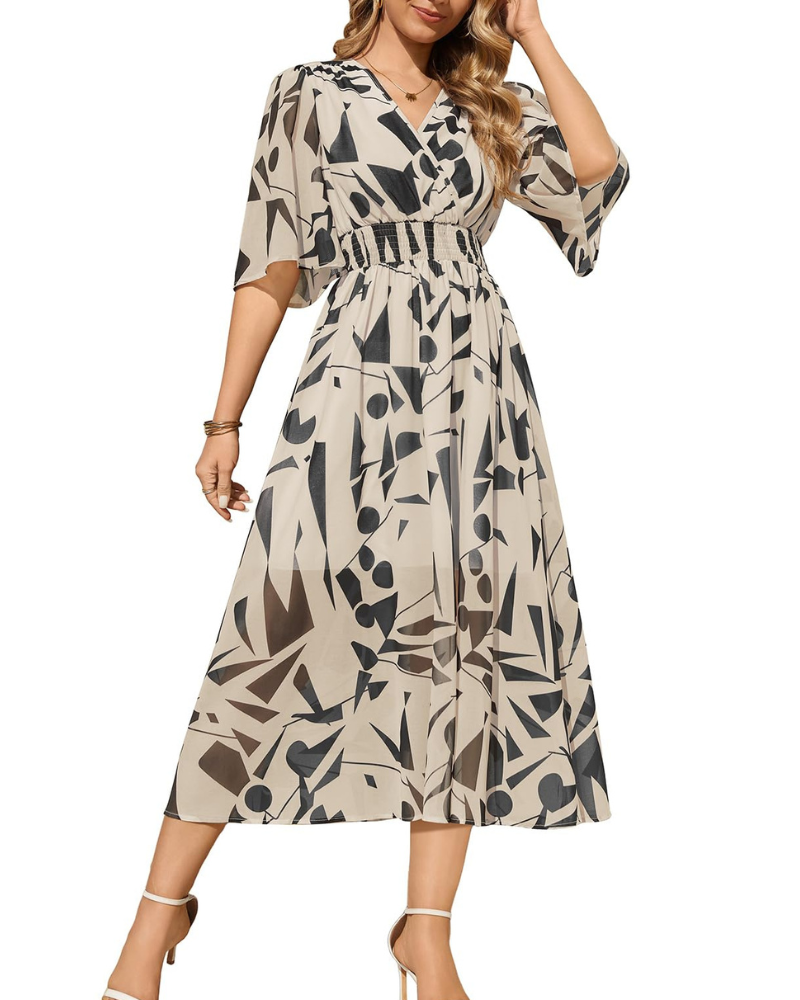 Aurora Maxi šaty pro ženy – Boho květinové, výstřih do V a elegantní elastický pas