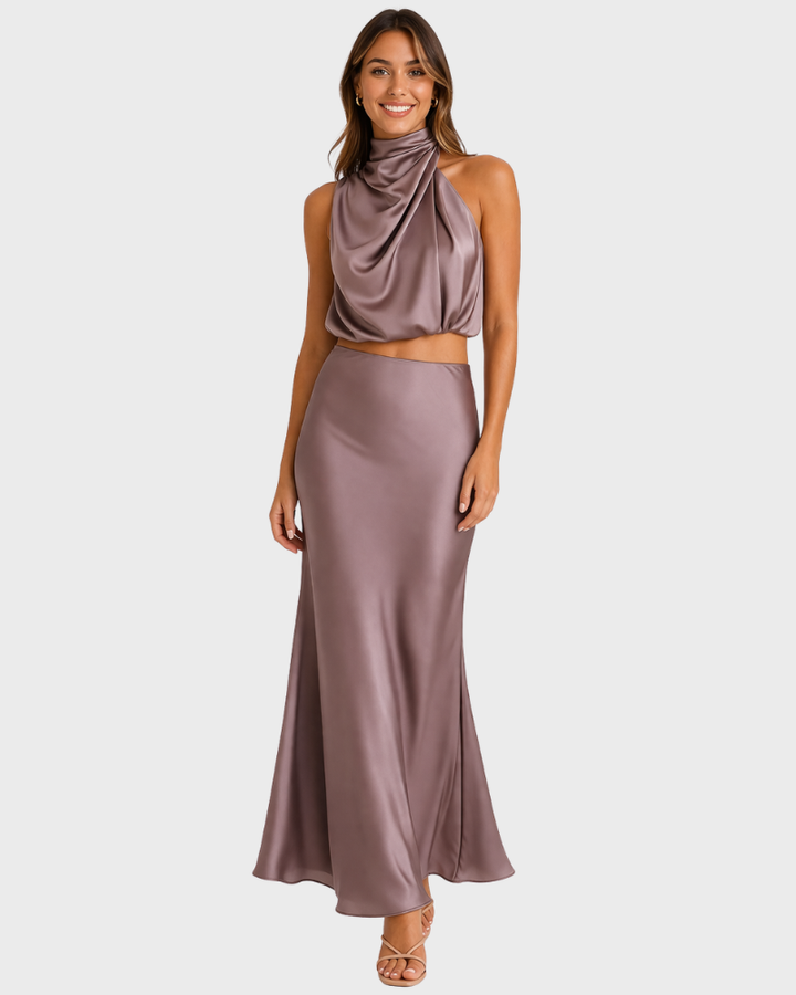 Esther Completo Damă – Top Elegant & Fustă Satinată, Set Rafinat pentru Ceremonie