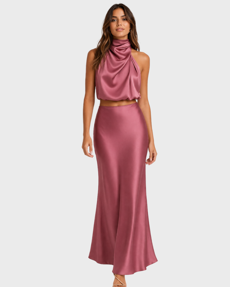 Esther Completo Damă – Top Elegant & Fustă Satinată, Set Rafinat pentru Ceremonie