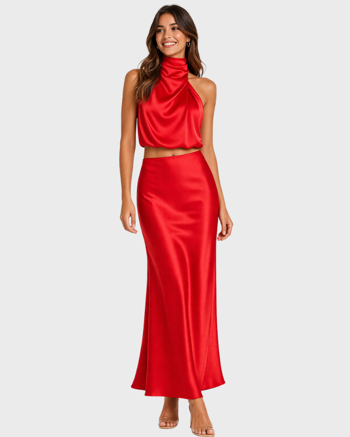 Esther Completo Damă – Top Elegant & Fustă Satinată, Set Rafinat pentru Ceremonie