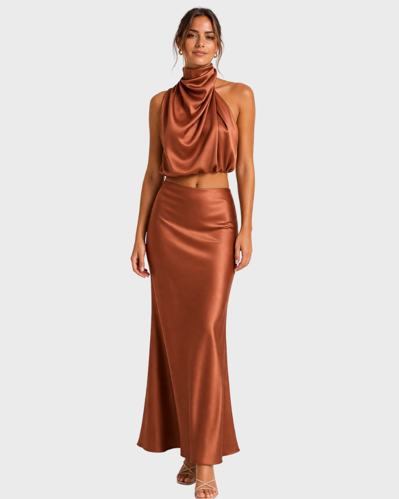 Esther Completo Damă – Top Elegant & Fustă Satinată, Set Rafinat pentru Ceremonie
