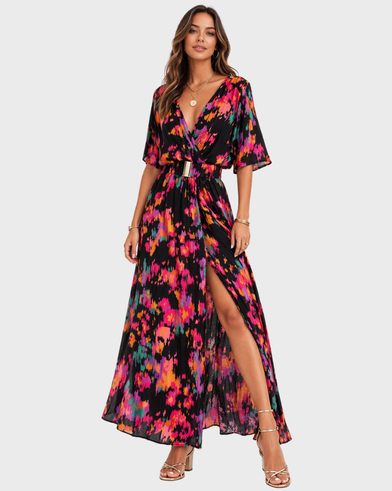 Dahlia Abito Donna Maxi Elegante – Vestito Portafoglio con Scollo a V e Fit Valorizzante