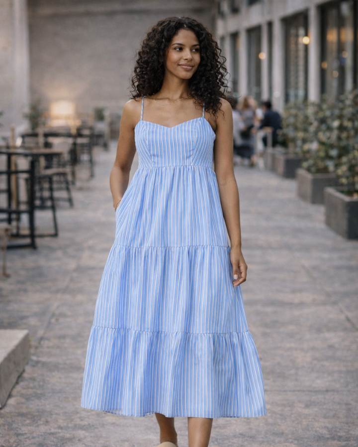 Delyth Maxikleid Damen – V-Ausschnitt, Verstellbare Träger & A-Linie mit Volants