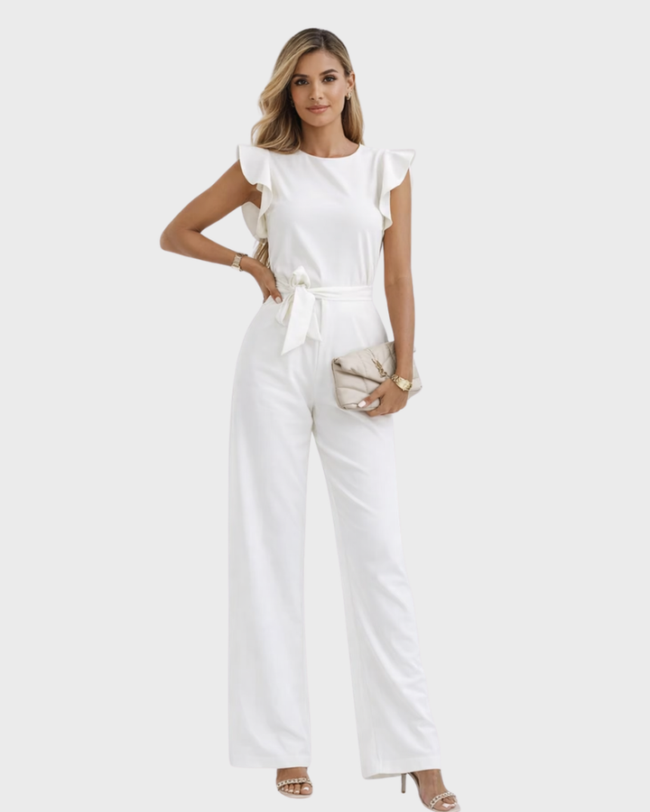 Maya Salopetă Damă Elegantă – Salopetă cu Pantaloni Largi, Volane și Centură Reglabilă