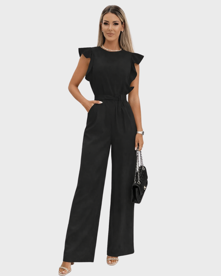 Maya Salopetă Damă Elegantă – Salopetă cu Pantaloni Largi, Volane și Centură Reglabilă