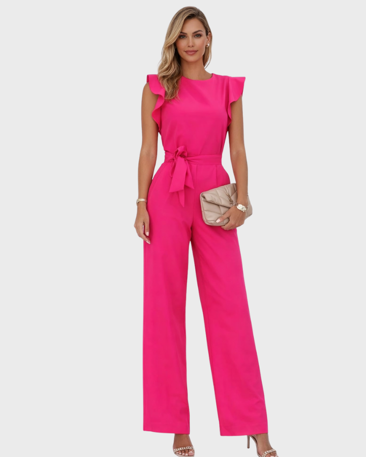 Maya Salopetă Damă Elegantă – Salopetă cu Pantaloni Largi, Volane și Centură Reglabilă