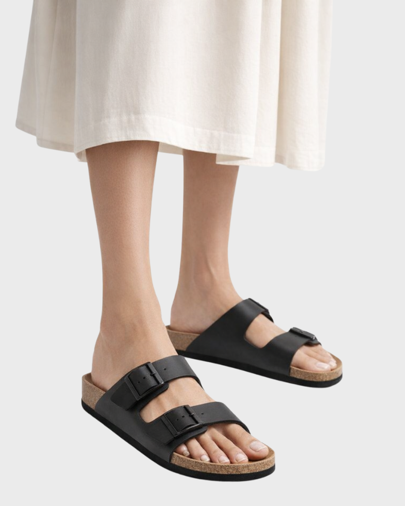 Violet Sandal Dame Arizona – Tøfler med Dobbelt Rem og Komfortsål
