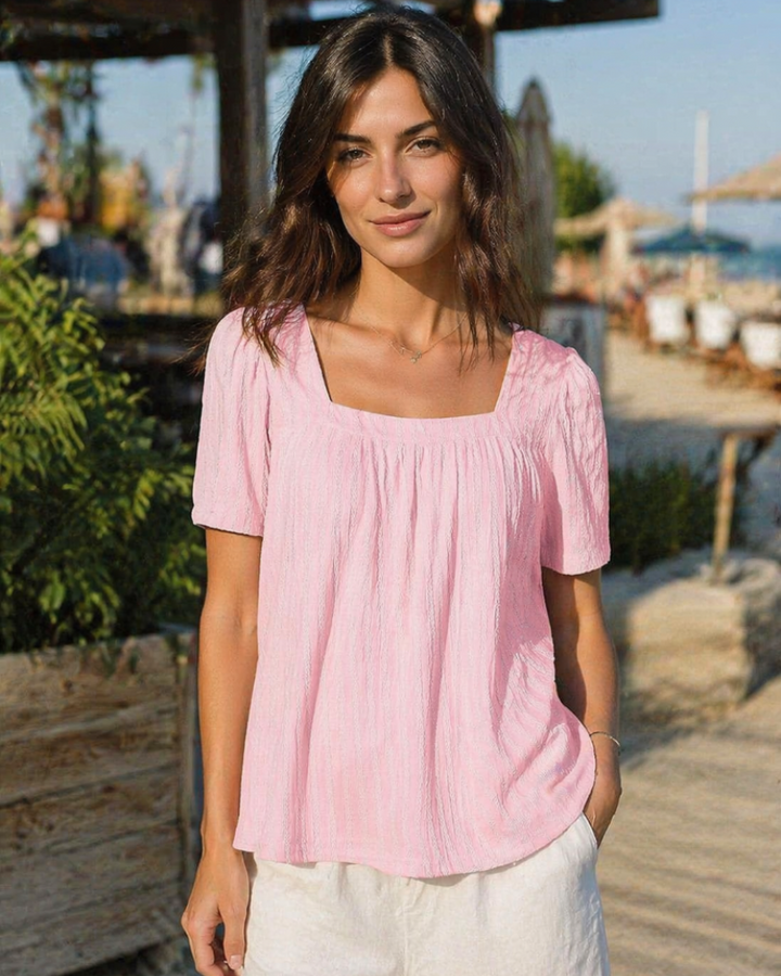Maren Bluza Damă Elegantă – Tunică de Vară cu Guler Pătrat, Mâneci Bufante, Casual Șic