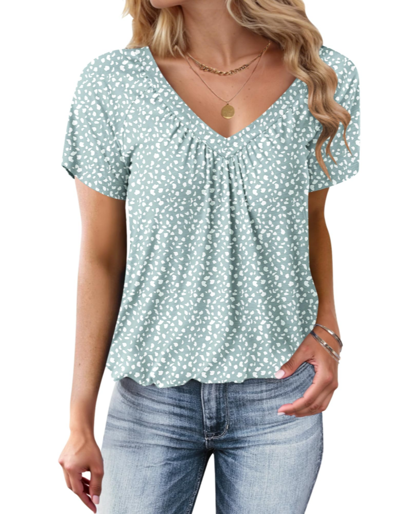 Zuri T-Shirt Donna Oversize – Letni top z dekoltem w serek, plisowany, z balonowym dołem, casual chic