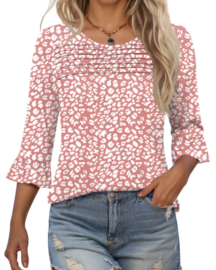 Briar Blusa Donna Elegante – Tunica Estiva Maniche 3/4, Plissé, Girocollo, Casual Chic