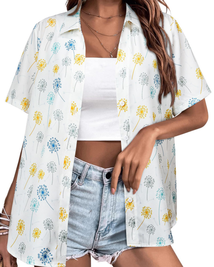 Sloane Damenbluse Hawaii – Sommerliches Blumen-Top, V-Ausschnitt, Kurzärmlig, Lässig