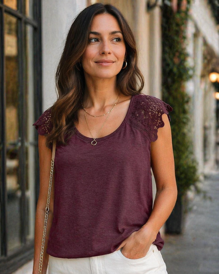 Zephyra Top Donna – Pizzo Elegante, Maniche Cap Sleeve & T-Shirt Casual Chic