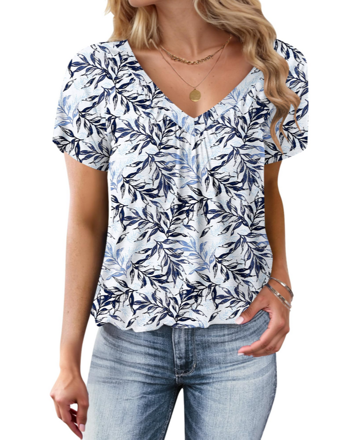 Zuri T-Shirt Donna Oversize – Letni top z dekoltem w serek, plisowany, z balonowym dołem, casual chic