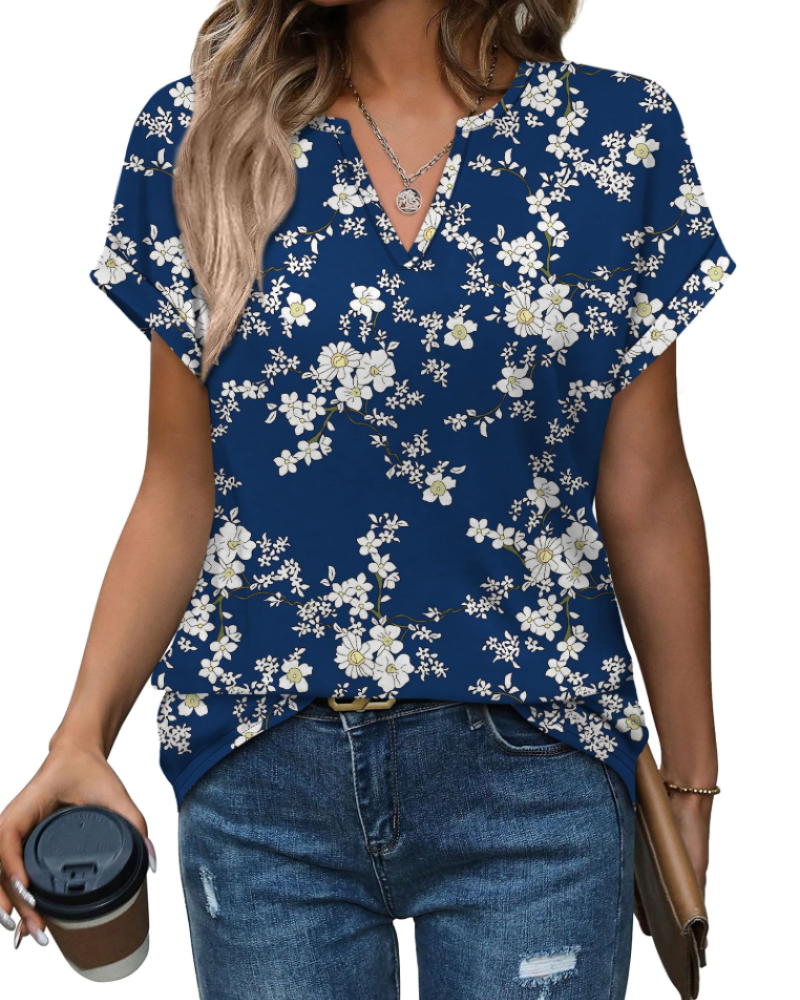 Tricou Francesca pentru femei – decolteu în V, mâneci întoarse și tunică casual lejeră
