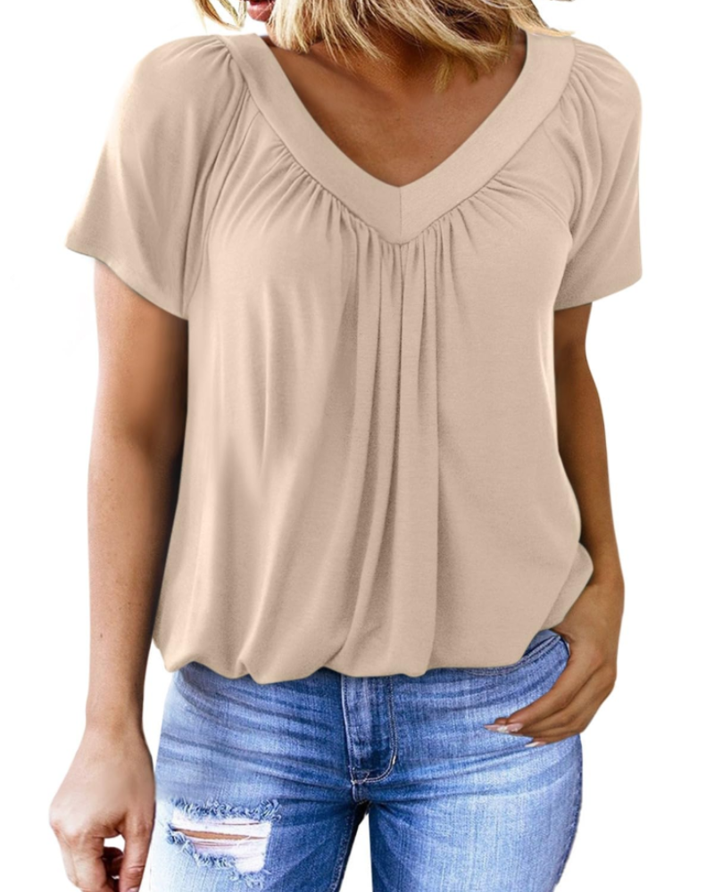 T-shirt Solara Femme Oversize – Top d'été Col V, Manches Courtes, Uni Décontracté