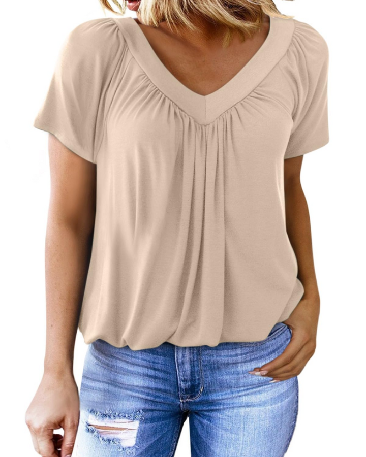 T-shirt Solara Femme Oversize – Top d'été Col V, Manches Courtes, Uni Décontracté