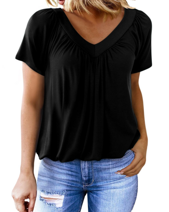 T-shirt Solara Femme Oversize – Top d'été Col V, Manches Courtes, Uni Décontracté