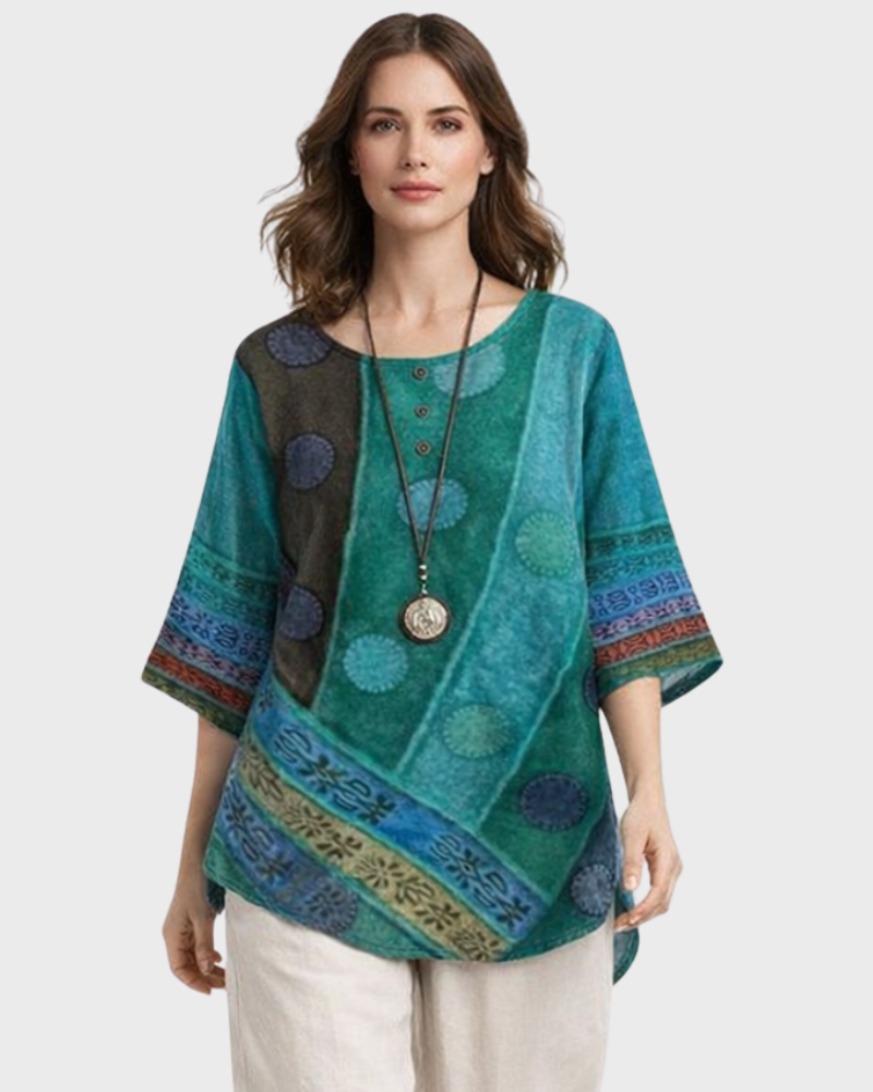 Luisa Dámská Halenka – Boho Retro Styl, Volný Střih & Elegantní Knoflíky