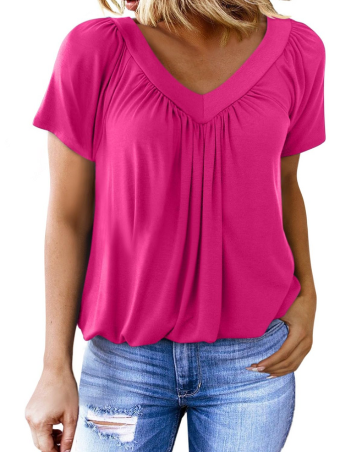T-shirt Solara Femme Oversize – Top d'été Col V, Manches Courtes, Uni Décontracté