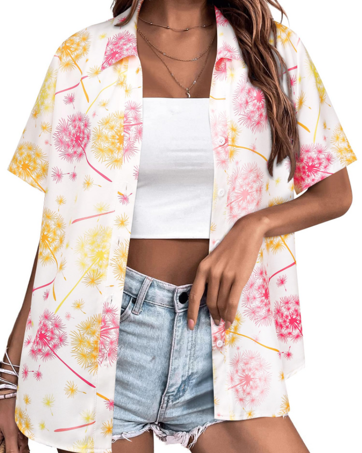Sloane Damenbluse Hawaii – Sommerliches Blumen-Top, V-Ausschnitt, Kurzärmlig, Lässig
