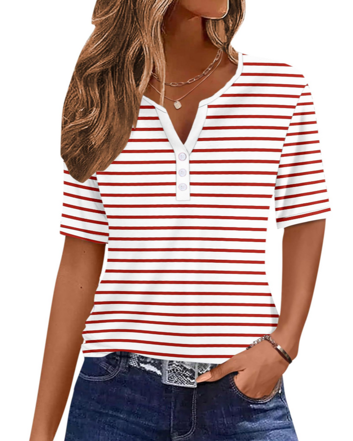 Wren T-Shirt Donna Elegante – Top Estivo Scollo V Henley, Bottoni, Maniche Corte