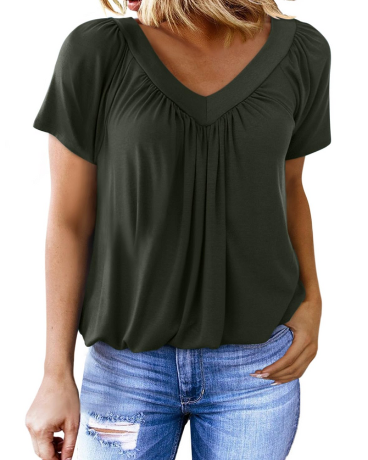 T-shirt Solara Femme Oversize – Top d'été Col V, Manches Courtes, Uni Décontracté