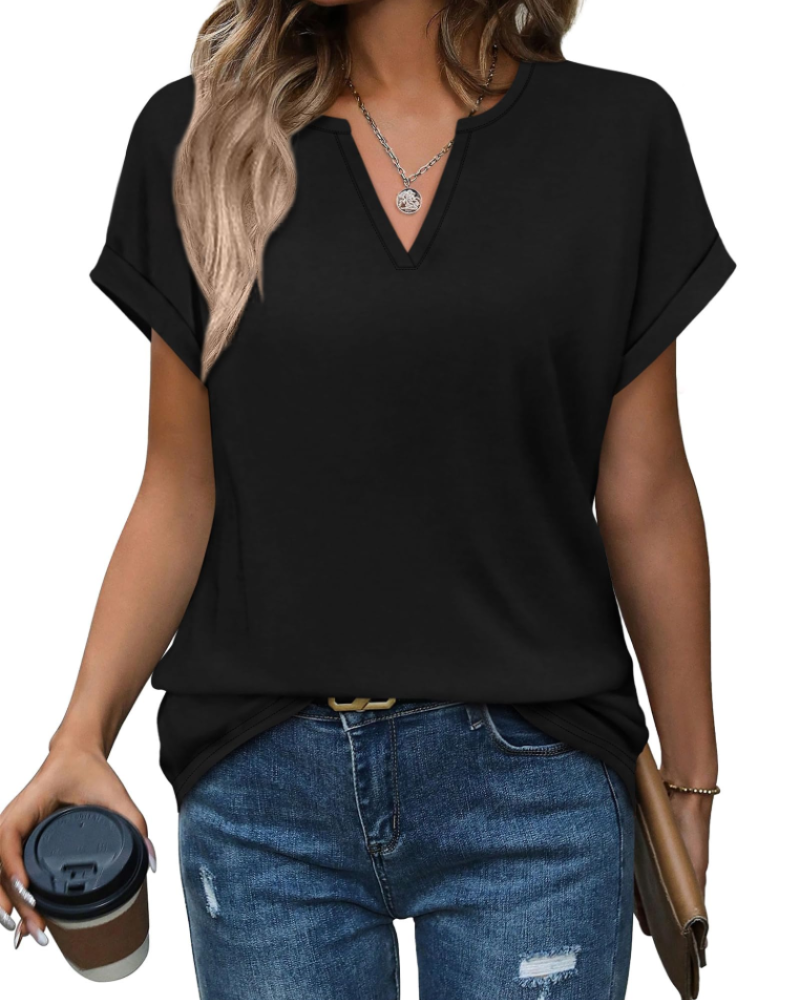 Tricou Francesca pentru femei – decolteu în V, mâneci întoarse și tunică casual lejeră