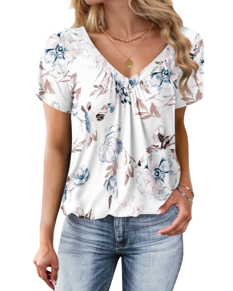 Zuri T-Shirt Donna Oversize – Letni top z dekoltem w serek, plisowany, z balonowym dołem, casual chic