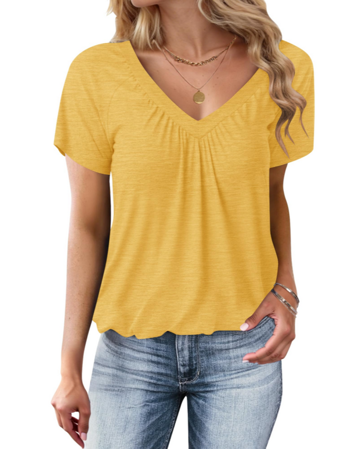 Zuri T-Shirt Donna Oversize – Letni top z dekoltem w serek, plisowany, z balonowym dołem, casual chic